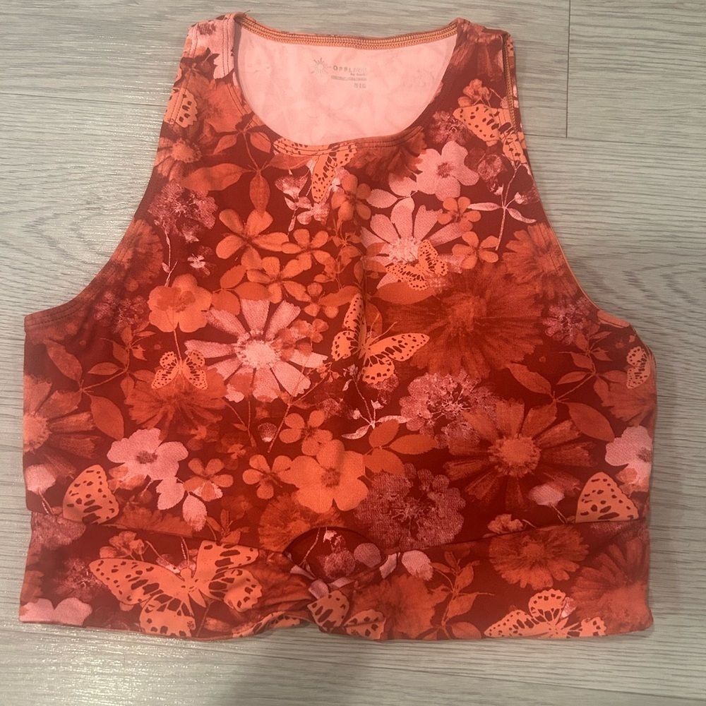 Offline by Aerie Flower Print Orange Crop Top Size M